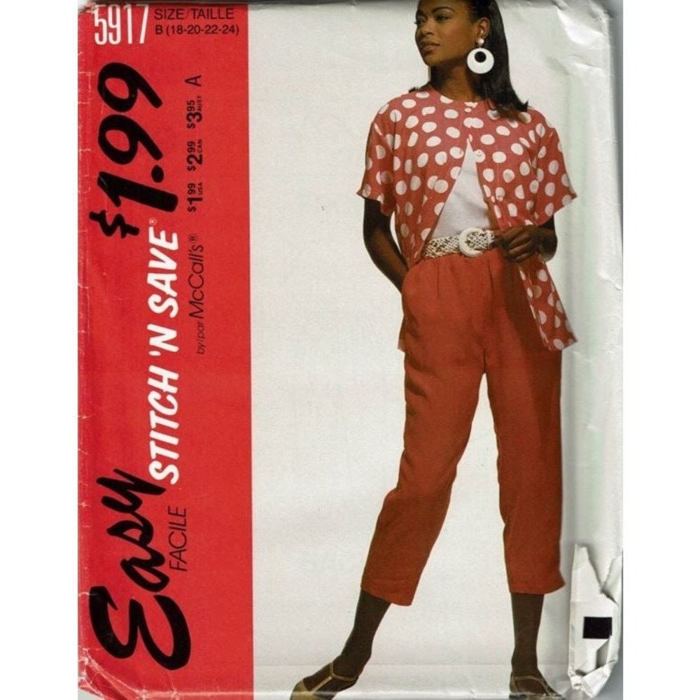 McCalls Sewing Pattern 5917 Top Tank Pants Misses Size 18-24 Uncut FF